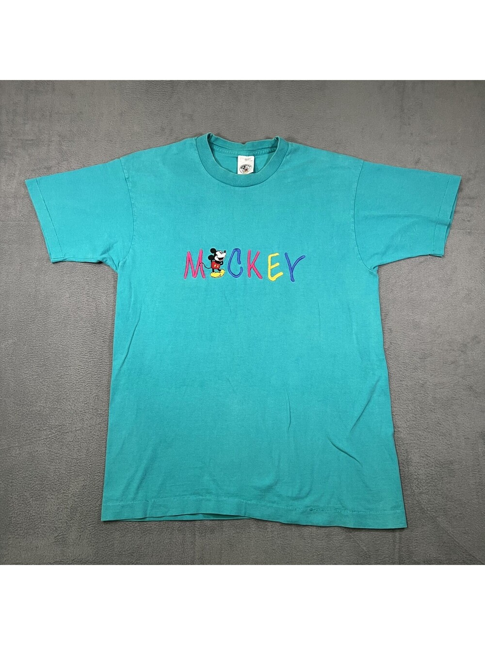 Vintage Mickey & Co Disney T-Shirt Teal Men Large Short Sleeve Single Stitch 90s